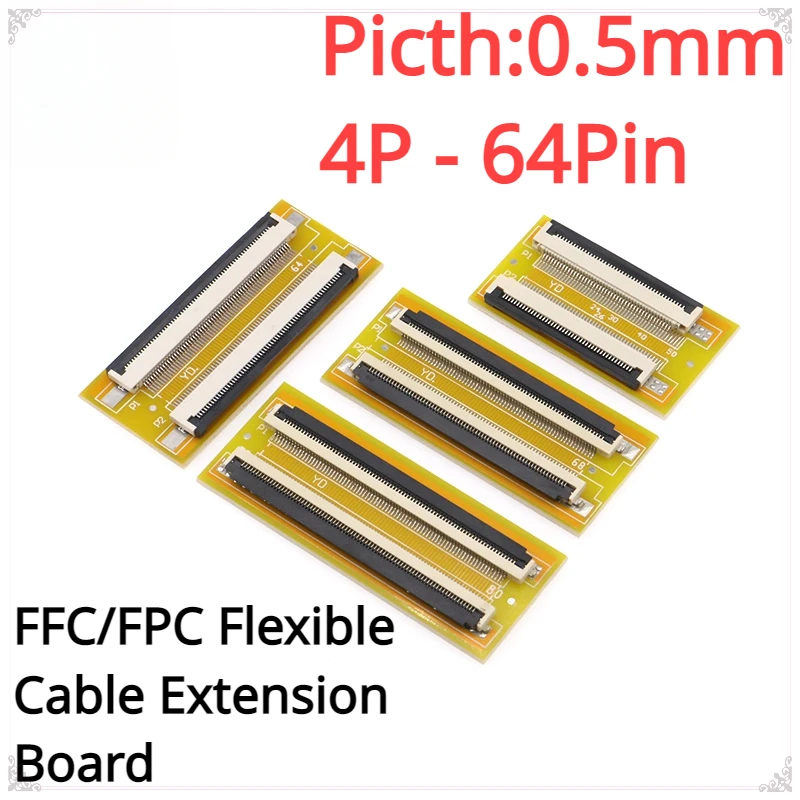 2Pcs FFC/FPC Flexible Cable Extension Board Adapter 0.5MM Pitch 4P/8/10/12/14/16/20/24/30/40/50/60/64Pin