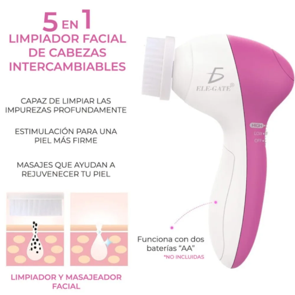 Limpiador Facial Eléctrico 5 en 1, Masajeador Exfoliante y Suavizante