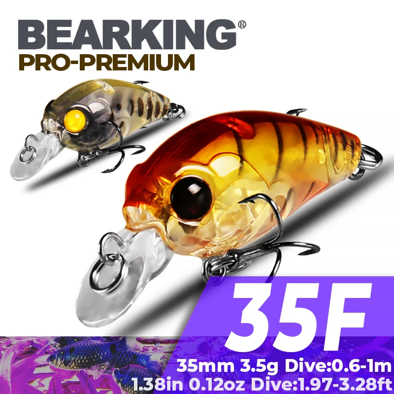 Bearking-Suspended Diving Fishing Lures, Minnow, A +, 8 Colors to Choose, Mini Crank, 35mm, 3.5G, 1m, Perfect Professional