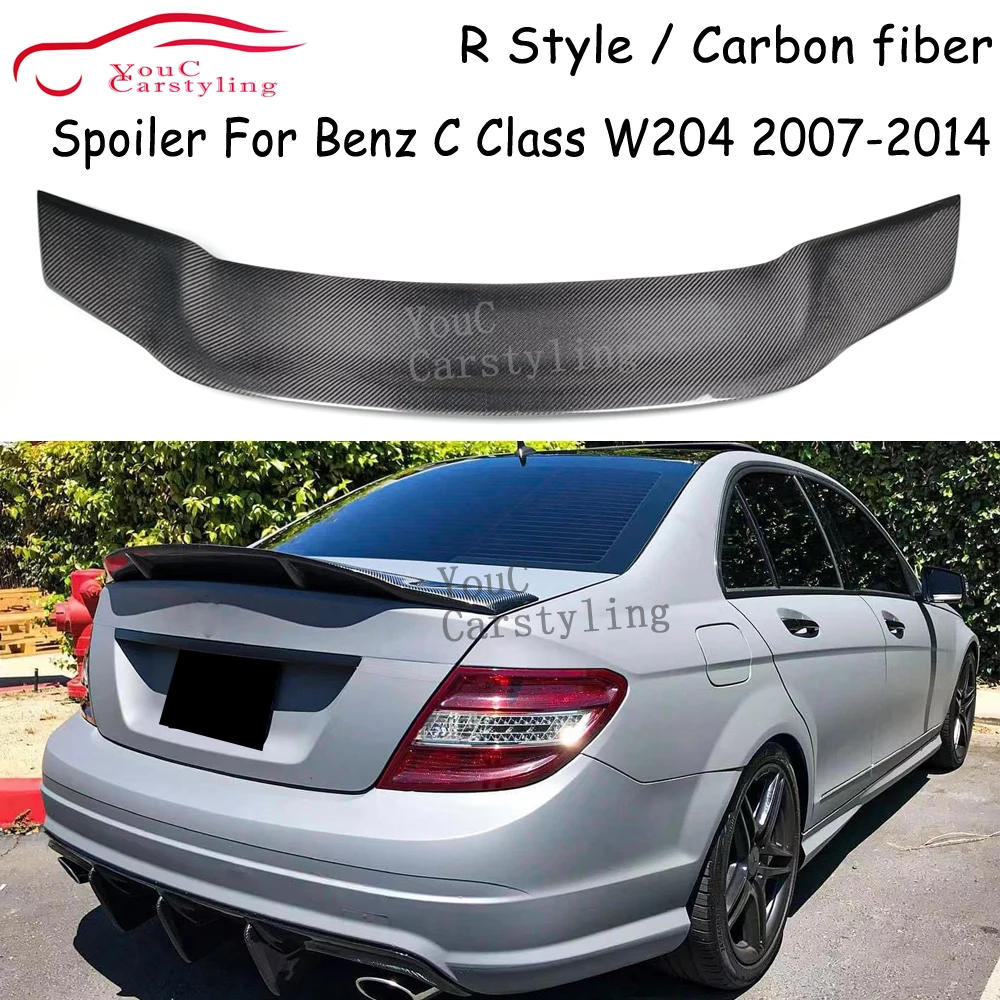 R Style Carbon Fiber Spoiler Trunk Boot Tail Lip for Mercedes C Class W204  Sedan  C180 C200 C250 C300 C350 2007-2014