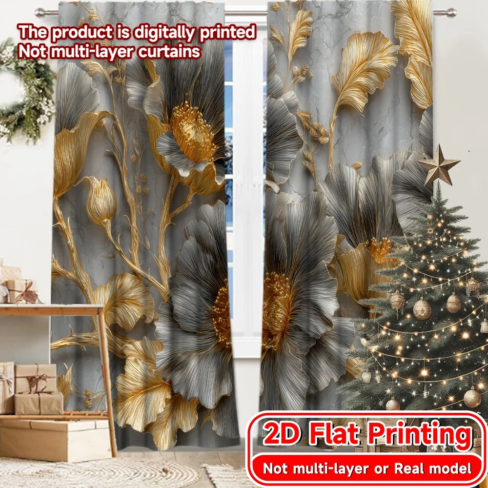 2D Flat Printing,2pcs Midnight Blossoms Modern Minimalist Curtains Durable Polyester Curtains Gifts Perfect for Bedroom Office