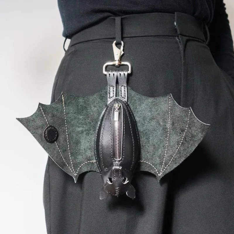 Nuevo Monedero de Cuero con Forma de Murciélago Gótico, Llavero, Bolsa con Cierre de Animal, Estilo Punk de Halloween, Adorno Colgante para Cinturón, Regalo
