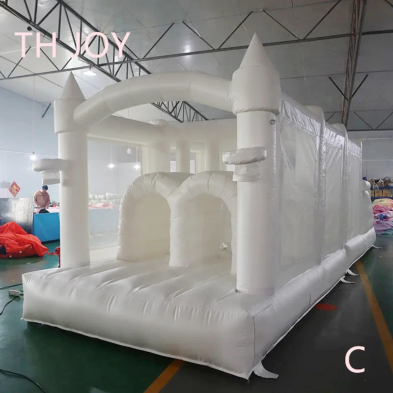 

free air ship to door, 8x2.5m newest giant inflatable obstacle course, white bouncy slide with obstacle toys for party