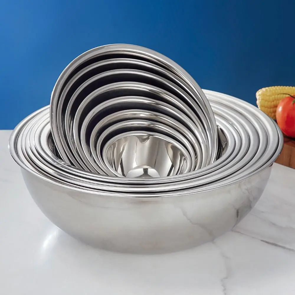 Stainless Steel Soup Bowl Silver Heighten Vegetable Washing Basin Large Capacity 12/14/16/18/20/22/24cm Mixing Basin