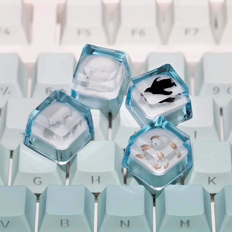 

Cute Polar Bear Penguin Seal Keycap Mechanical Keyboard Anime Game Oem Resin Transparent Custom Keycaps Arctic Ice Snow Theme
