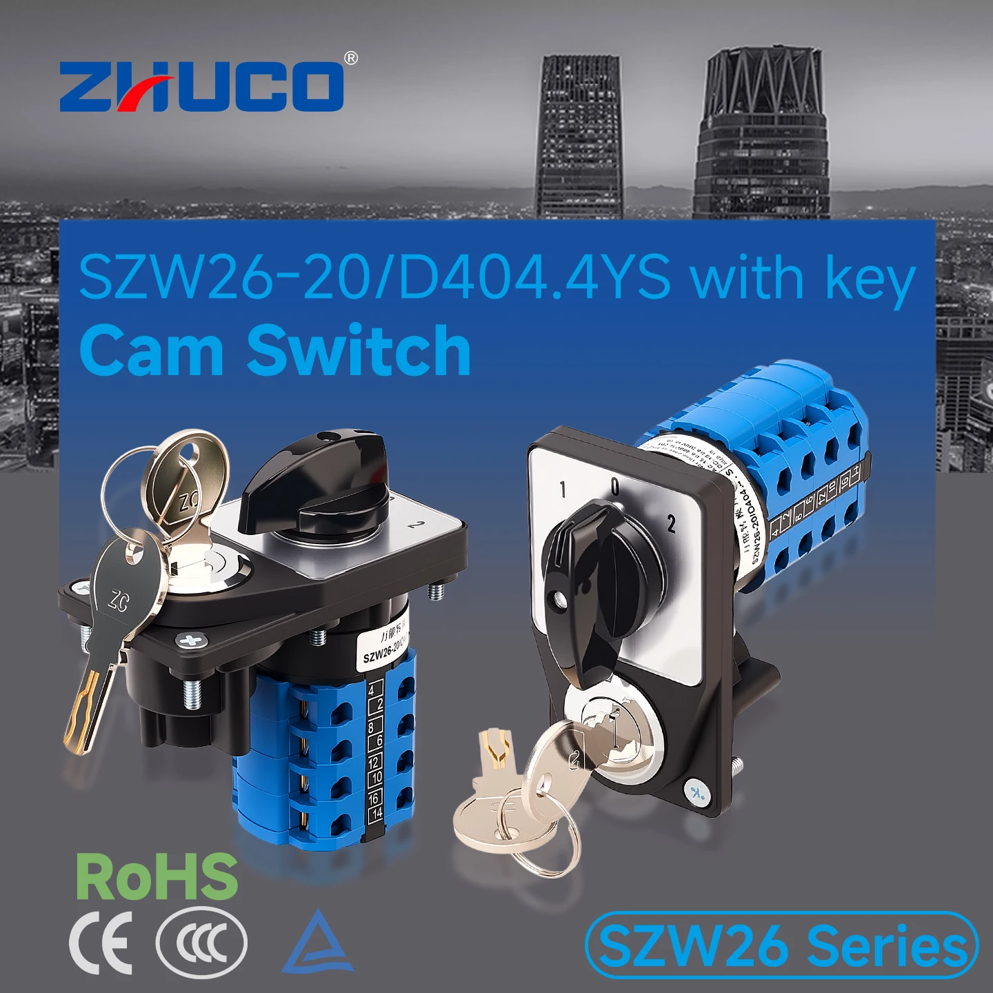 Zhuco 2/3 Position Selector Switch 20A 690V, 16-Terminal Universal Rotary Cam Selector with Locking Switch, Suitable for Distribution Cabinets, Machine Tools, Industrial Panels (Szw26-20/Ys, on Off On, on Off, on on)