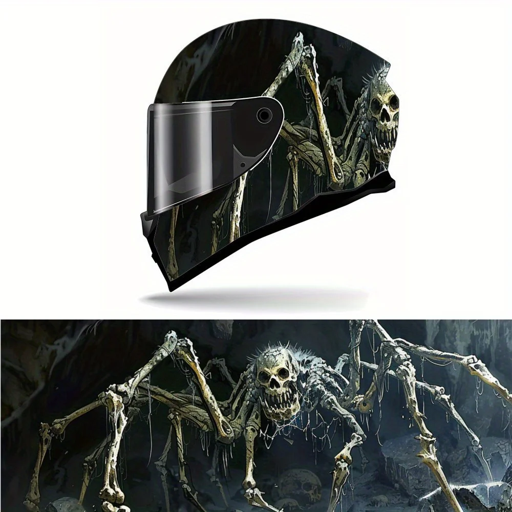 Skull Head Spider Legs Print Full Helmet Wrap Sticker Motorcycle Helmet Racing Graphic Decal Vinyl Wrap Helmet Decorative Sticke
