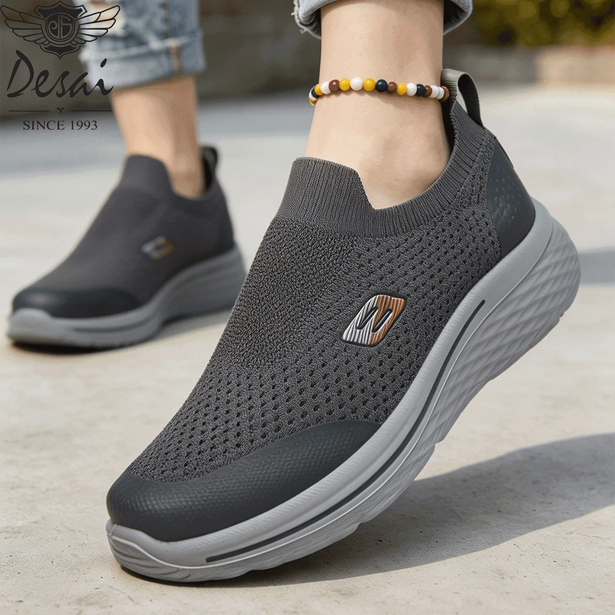 Desai Men's 2026 Autumn Slip On Mesh Casual Sports Shoes Soft Thick Sole Sneakers School Supplies Student Daily Outdoor
