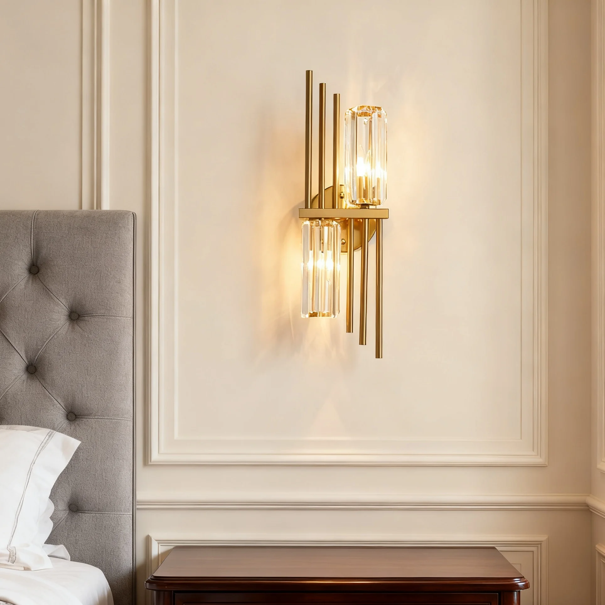 مصابيح حائط كريستالية فاخرة بريق ذهبي لغرفة المعيشة وغرفة النوم الأمريكية الحديثة بجانب السرير تركيبات أضواء الشمعدانات المزخرفة الاسكندنافية #5