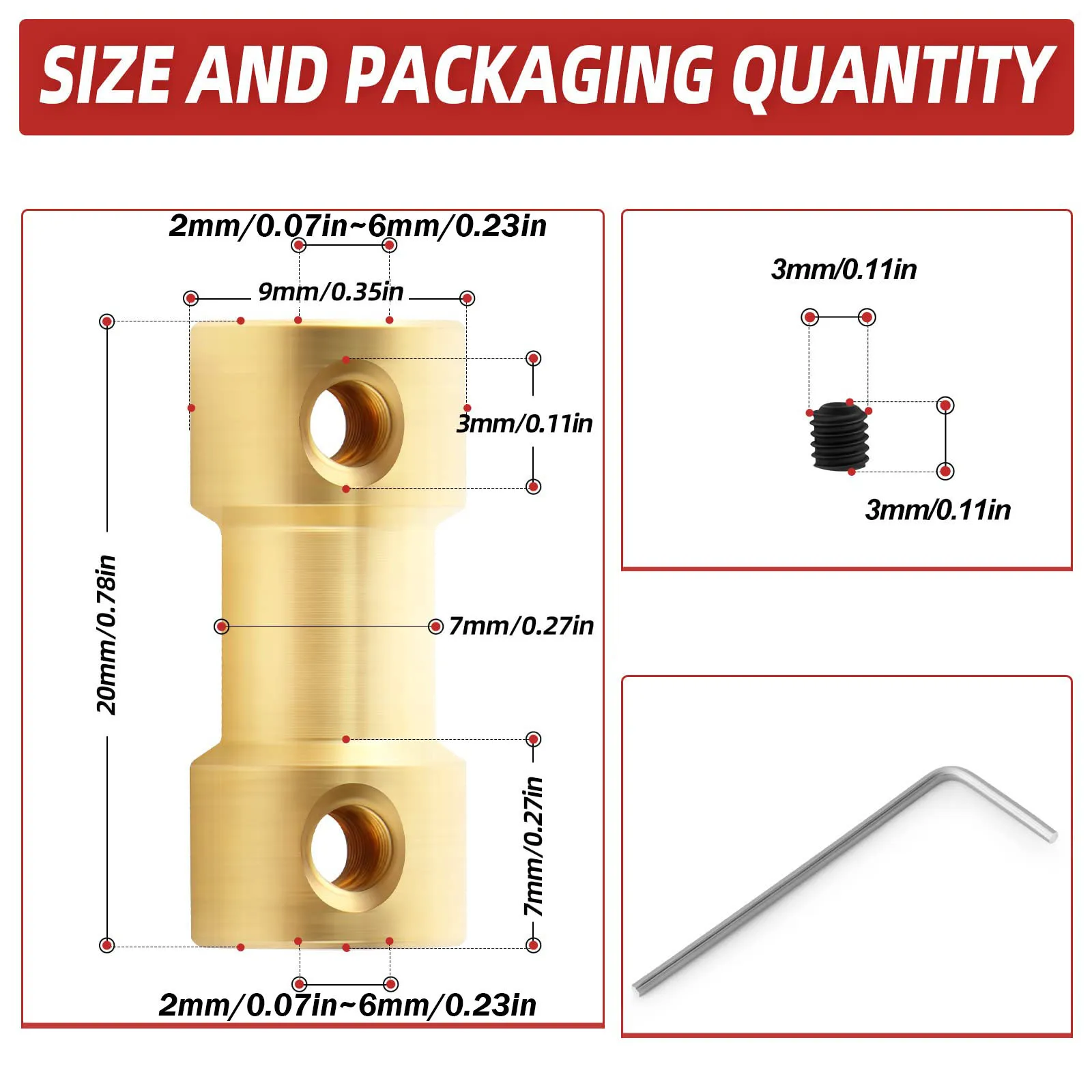 1Pcs 2mm to 6mm Brass Metal Rigid Shaft Coupling With Set Screws Coupler Motor Joint Connector RC Boat Car Airplane