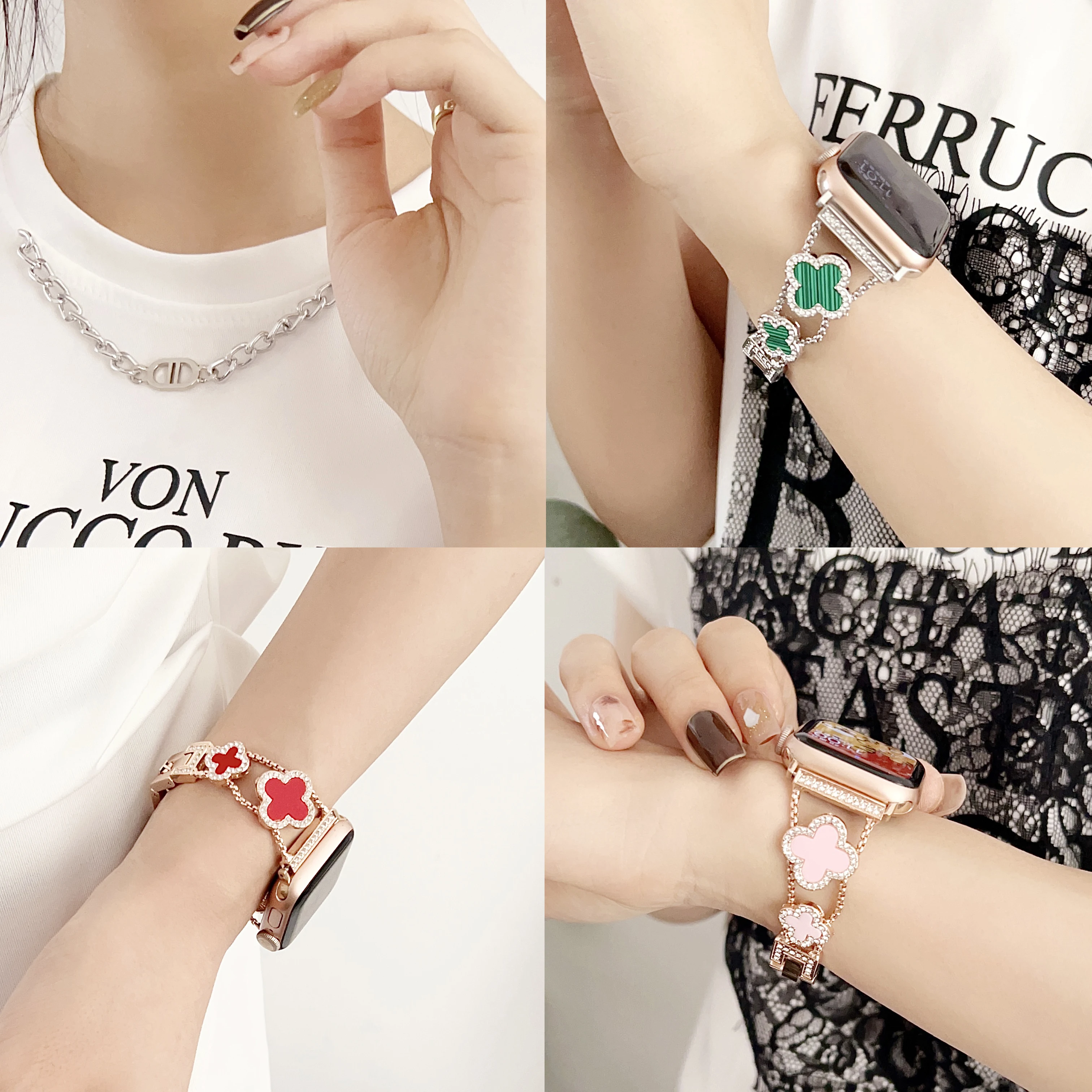 Colorful Clover Metal Bracelet for Apple Watch Ultra 2 49mm S10 46mm 42mm 45mm 44mm 41 40 38mm Elegant Women's Strap S9 S8 S7 SE