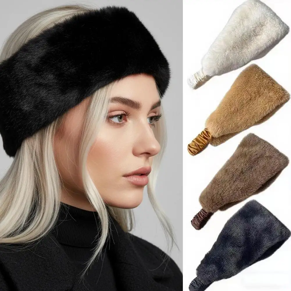

Women's Trendy Autumn Winter Elastic Wide Edge Rabbit Fur Hairband Windproof Warm Hair Accessory For Protection And Styling