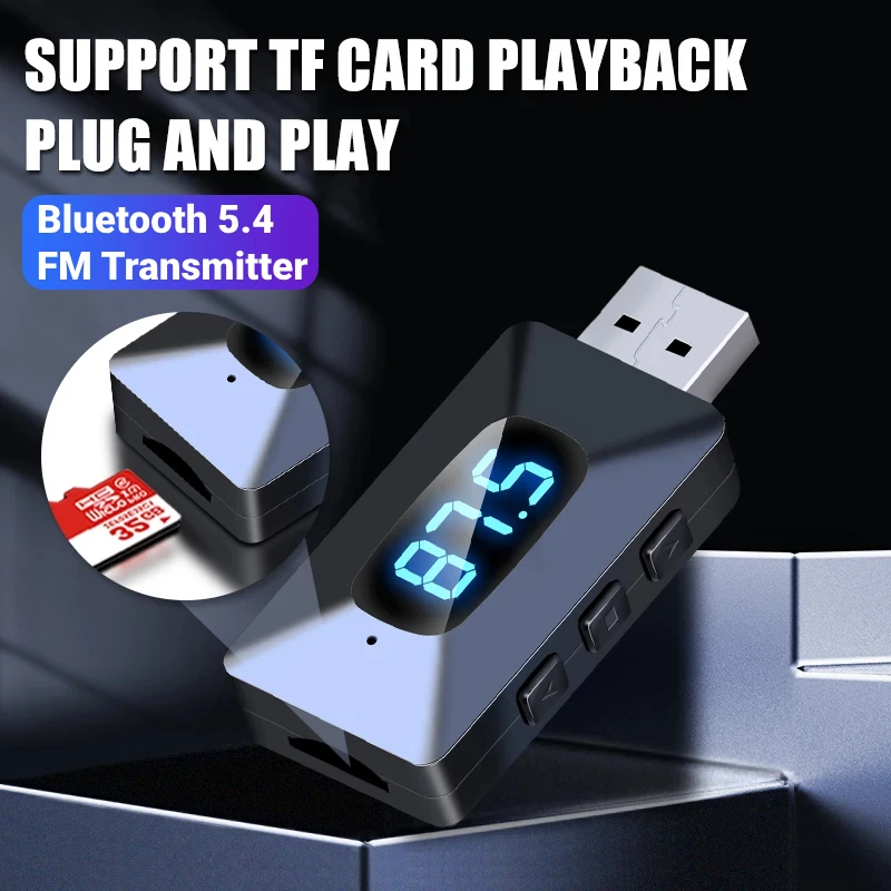 Bluetooth 5.4 Mini USB Receiver with LED Display Handsfree Call Car Kit for FM Radio Transmitter Auto Wireless Audio