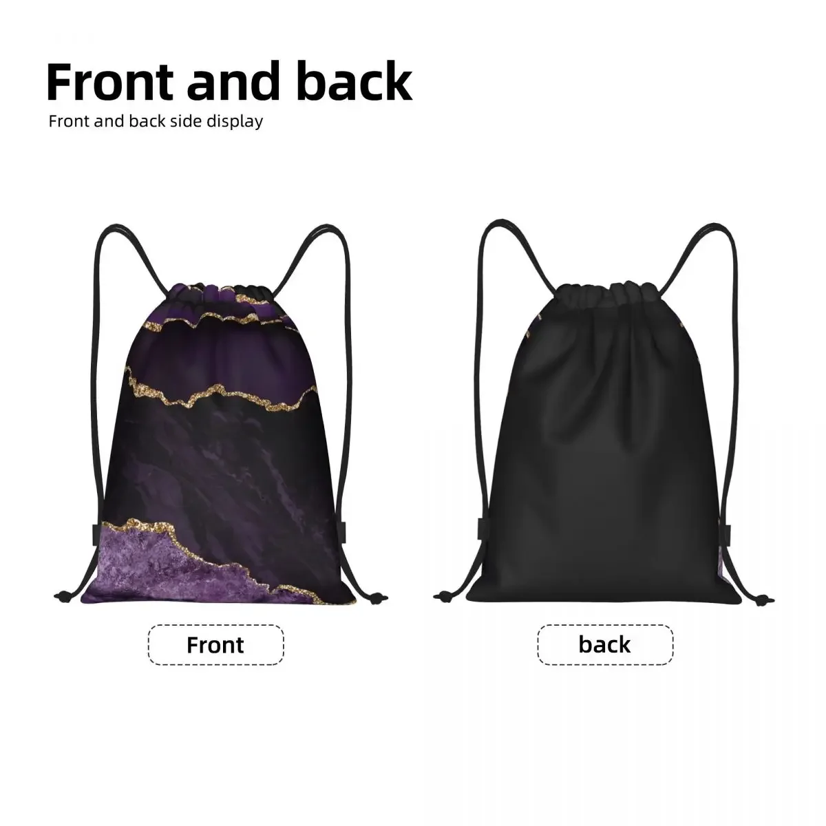 Purple And Gold Agate Drawstring Backpack Women Men Sport Gym Sackpack Portable Marble Geometric Training Bag Sack