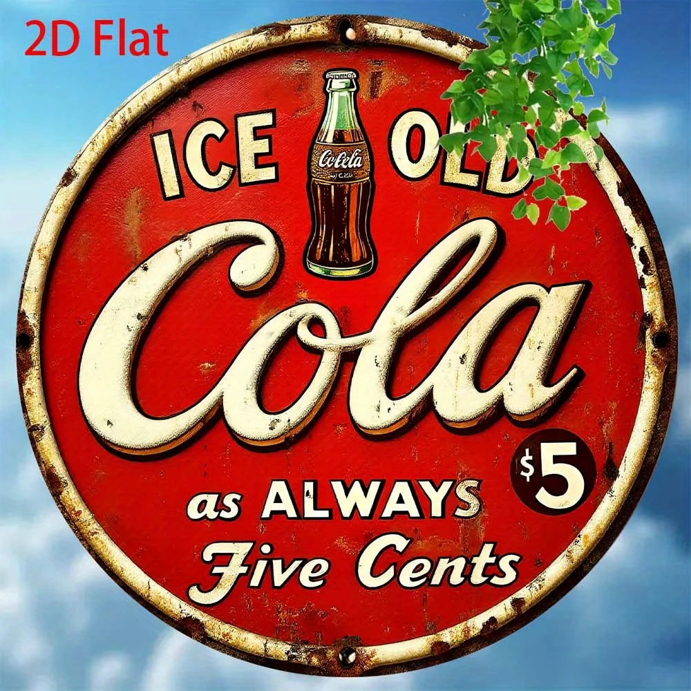 Vintage Ice-Cola Metal Wall Art Sign - 8x8 Inch Round Aluminum Rustic Decor, Retro Soda Advertising Style for Home, Kitchen, Bar view 3