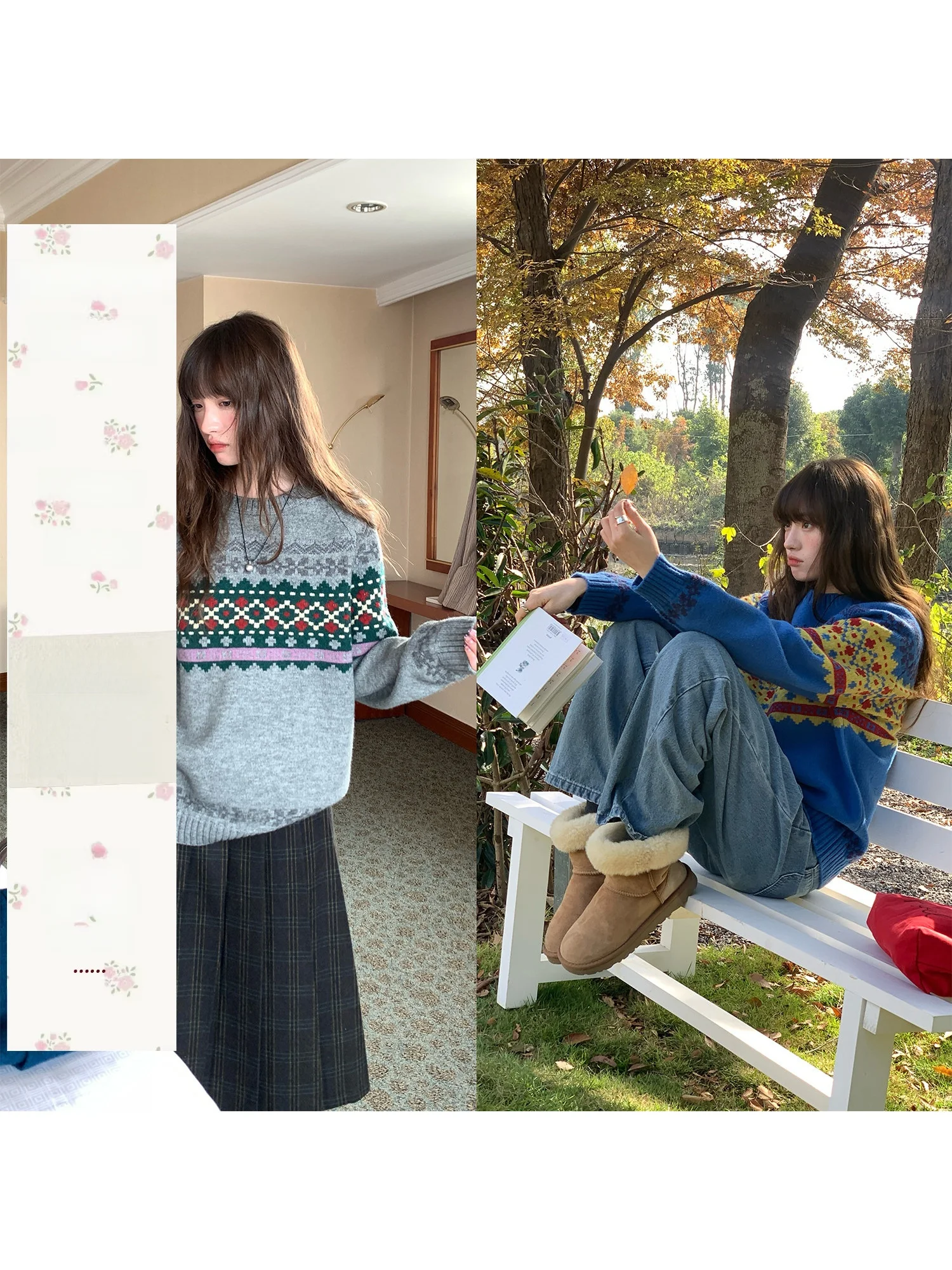 

Rainy New Year Women's round Ne Knitted Sweater Winter Warm Fair Isle Pattern Casual Sle Comfortable Soft Cotton Top