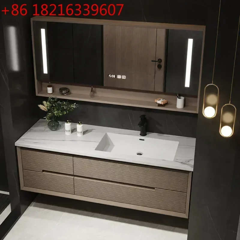 TAO Intelligent Bathroom Vanity Seamless Stone Slab Ceramic Basin for a Modern Streamlined Look Sleek Bathroom Furniture Set Wit
