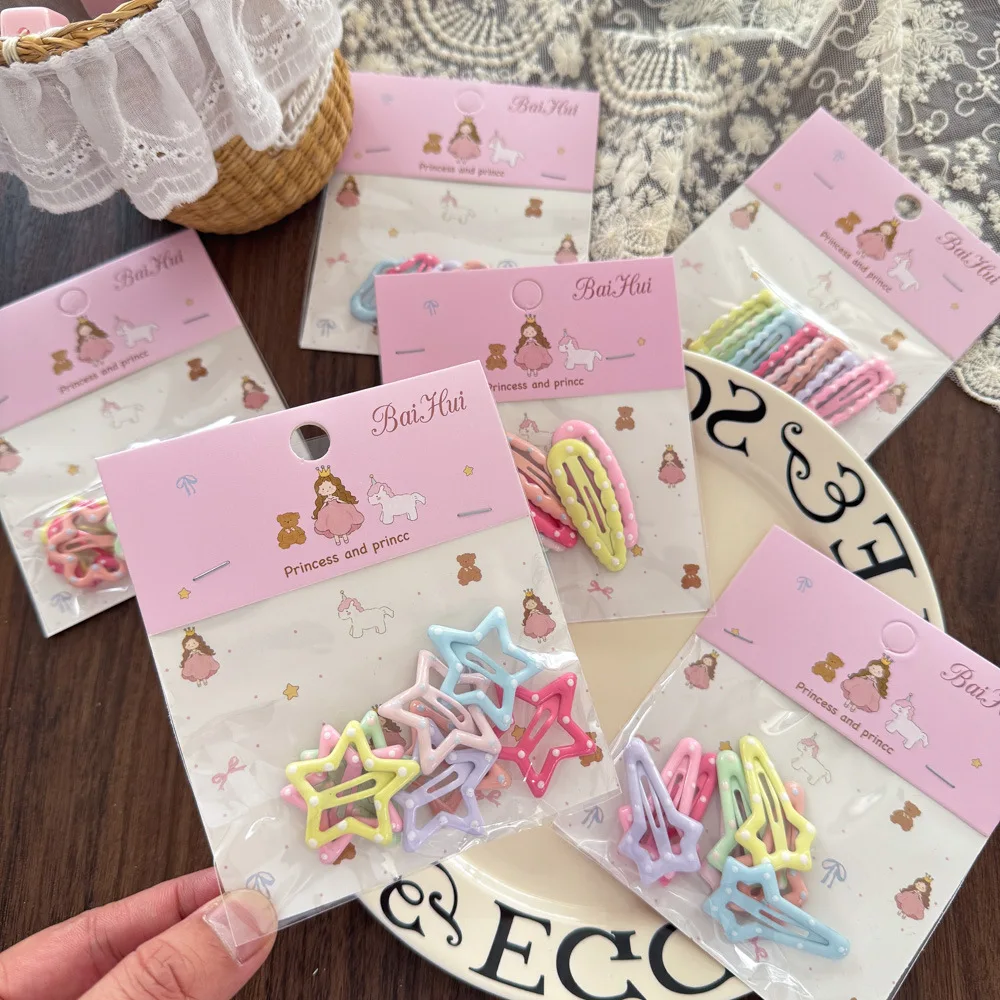 

8/10pcs Children Dopamine Pentagram Hair Clips Girls BB Clips Baby Back Head Broken Hair Bangs Side Clips Styling Accessories