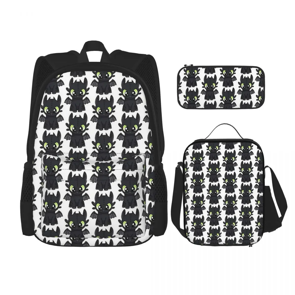 

Night Fury Toothless Backpacks Boys Girls Bookbag Students School Bags Cartoon Kids Rucksack Lunch Bag Pen Bag Three-Piece Set
