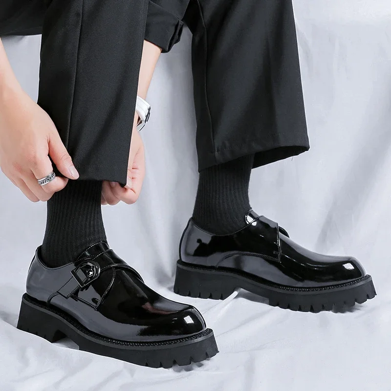 

Men's platform loafers, patent leather Korean shoes, fashionable casual leather shoes, business dress leather shoes 38-44