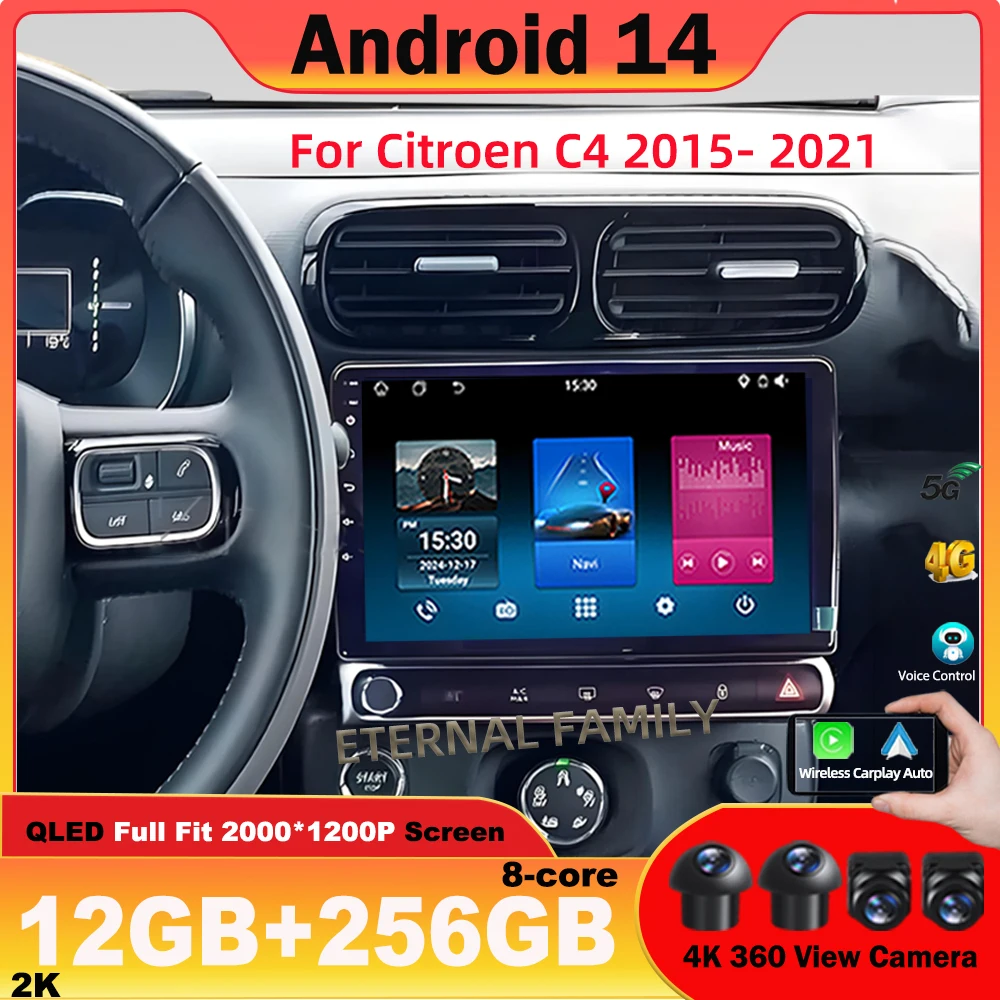 

Android 14 car radio For Citroen C4 2015 - 2021 auto carplay Video Pla GPS Video Autoradio Navigation Stereo Radio 5G DVD BT 4G