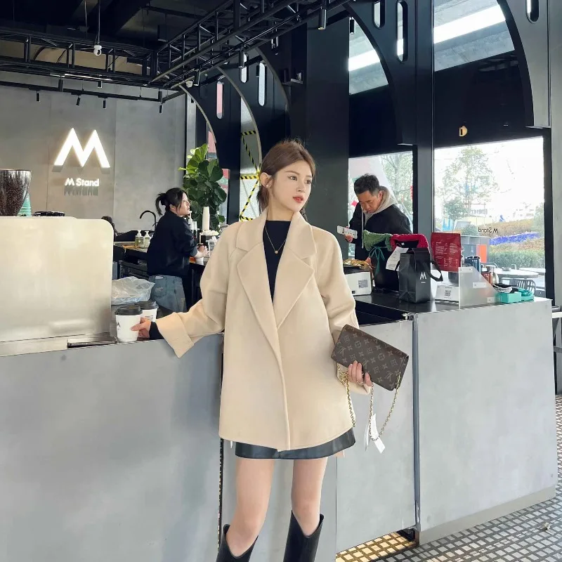 

Women's Outerwear 2025 Spring Autumn Loose Double-Sided Velvet Coat Short Short Small Korean Version Loose Slimming Woolen Coat