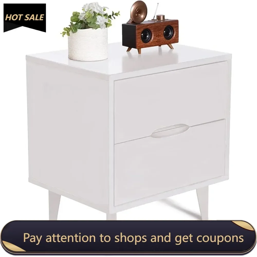 

Mid Century Modern Grooved Handle Wood Nightstand Side Table Bedroom Storage Drawer and Shelf Bedside End Table Home Furniture