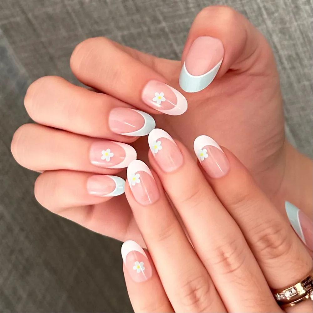 24 pièces imprimé léopard marron ongles Art doré perle Design amande faux ongles conseils fleur faux ongles pour femmes fille presse sur les ongles