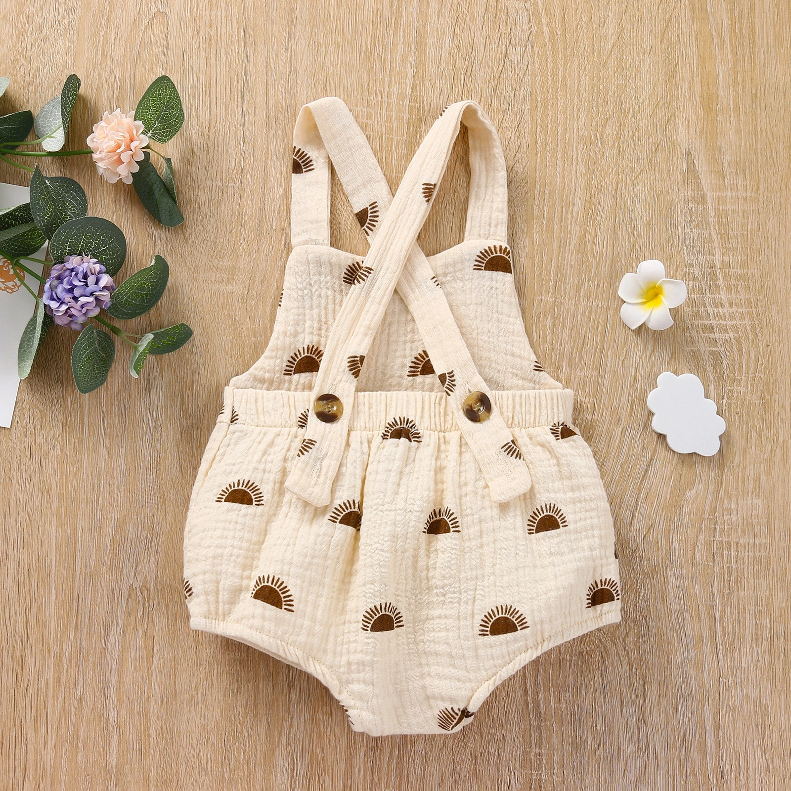 الوليد طفل الفتيان والفتيات الصيف ارتداءها أزياء الشمس المطبوعة الحمالة رومبير