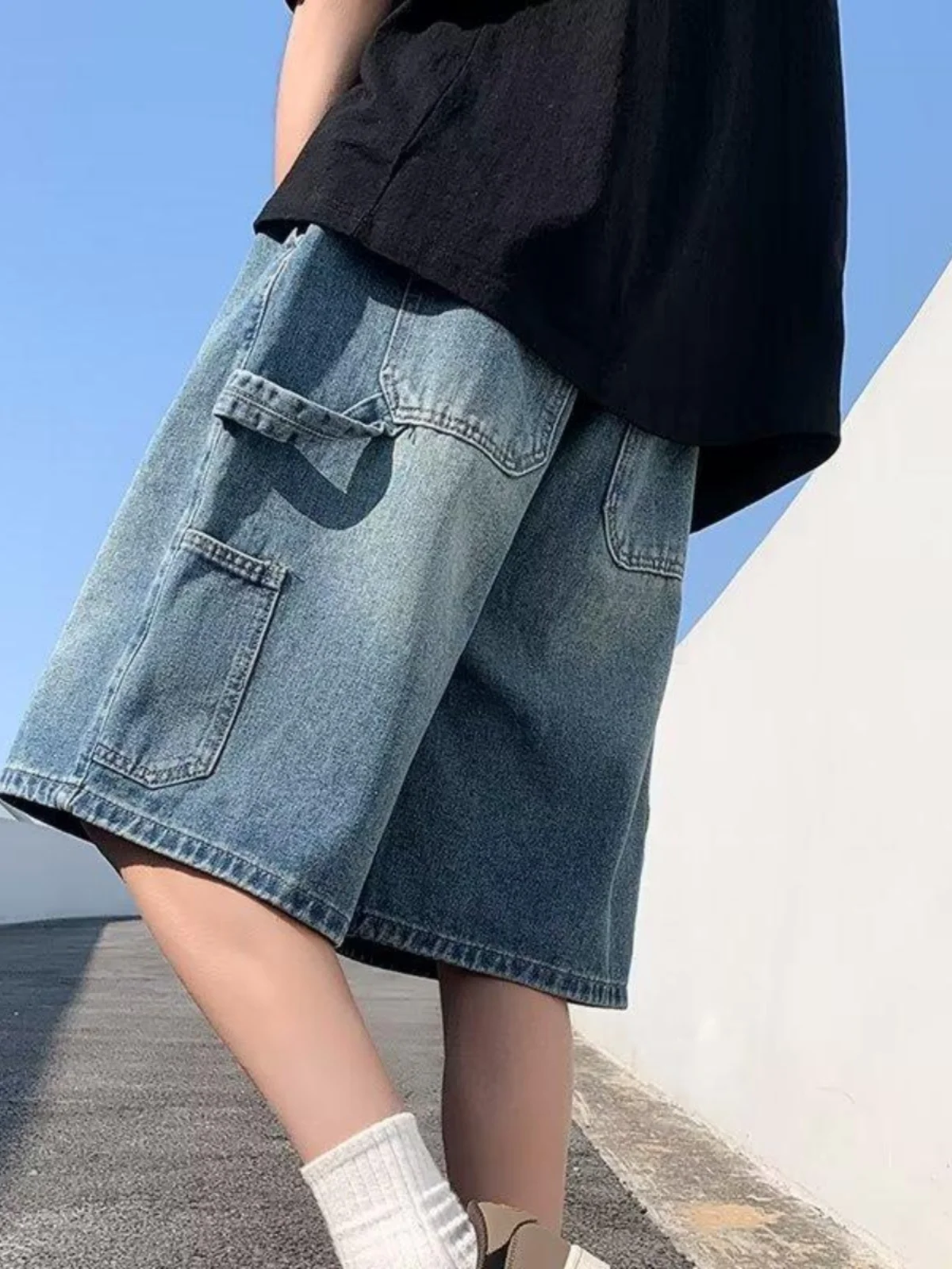 

American Retro Men's Denim Shorts Summer Thin High Street Trend Casual Loose Wide Leg Pants Five-Point Popular Brand Jeans