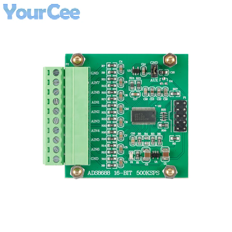 Imagem -04 - Placa de Conversão Analógica Digital Módulo de Aquisição de Sinal Ads8688 16 Bits Sar Adc ad 500 Sps Entrada Única Bipolar Canais Pcb