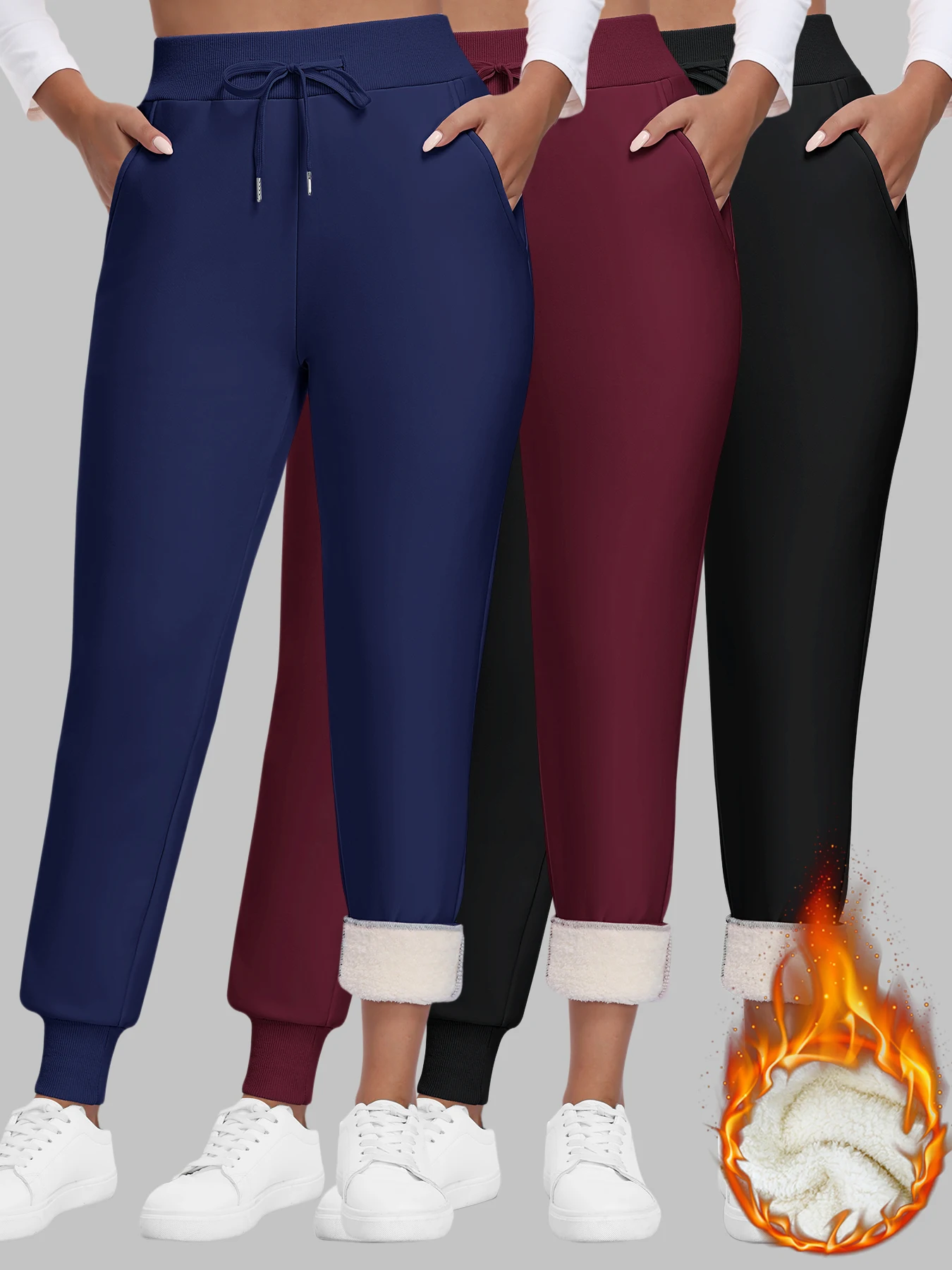  Women Velvet Pocket Sweatpants Fall Winter High Waist Women's Outdoor Comfort Thermal Trousers For Daily Casual Sporty Jogger