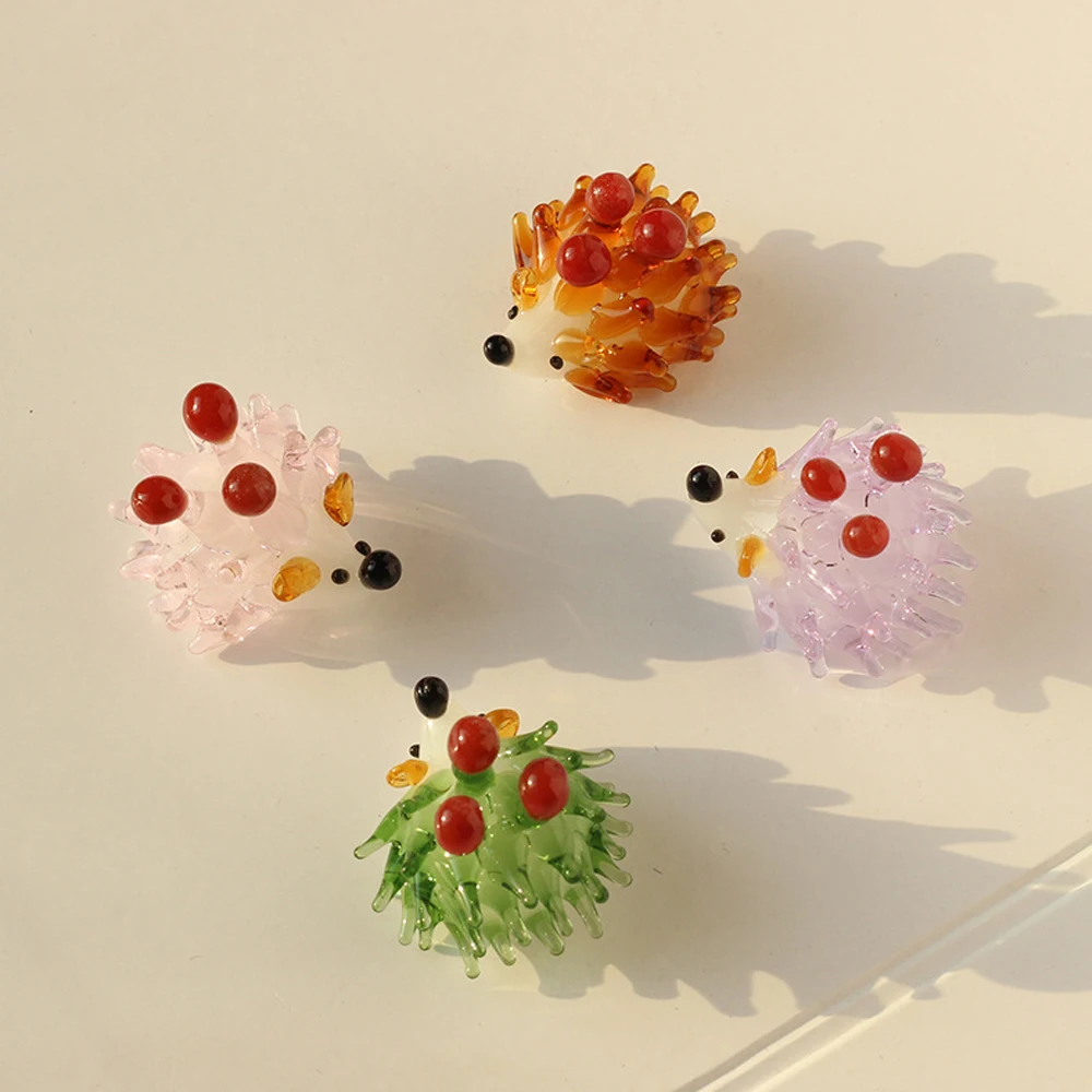 4Pcs Hand Blown Glass Hedgehog Figurines Mini Glass Animals Sculpture Colorful Glass Art Hedgehog Collectible Gift Home Decor