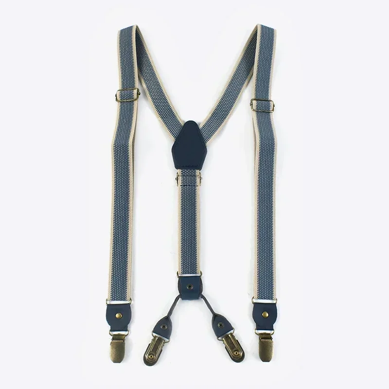 2.5cm Retro Elastic Mens Suspenders Unisex 4 Clips Y-Type Stripe