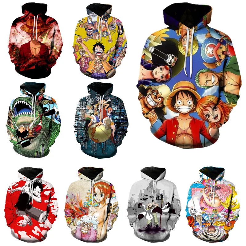

One Piece Men Hoodie Luffy Zoro Nami 3D Print Anime Sweatshirt Family Set Casual Loose Fit XS-5XL 100-160cm