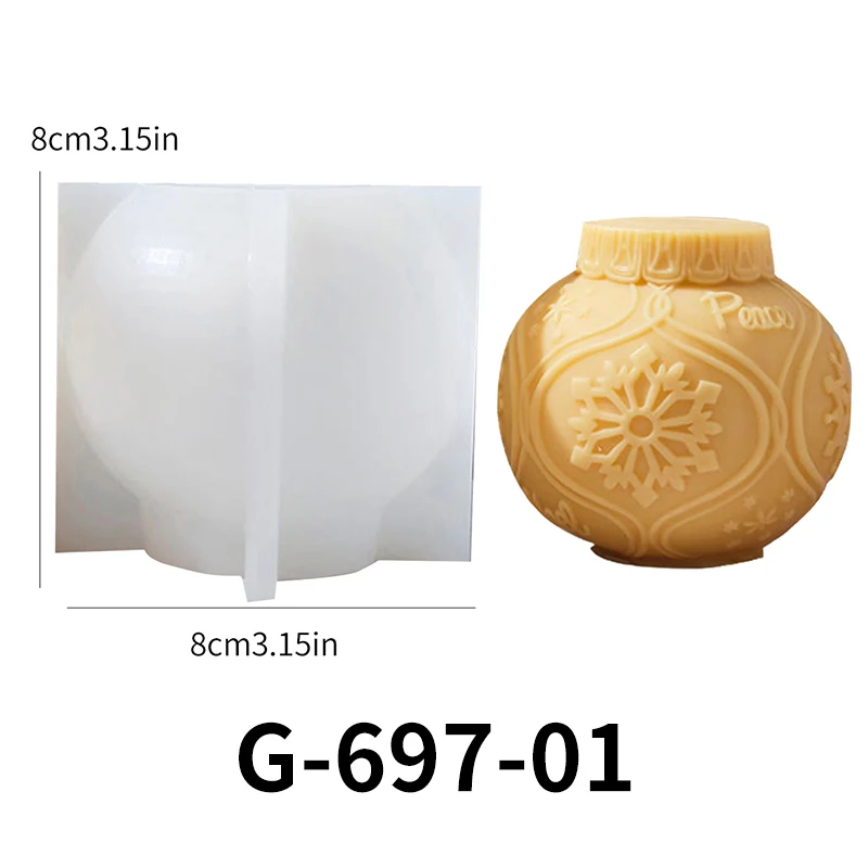 3D Christmas Ball Candle Silicone Mold DIY Embossed Lantern Ball Scented Candle Making Mold Christmas Elk Concrete Gypsum Mold