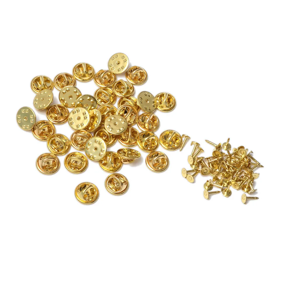 

100 set Pin Backs 12Mm With 8Mm Needle For Lapel Pins Brooch Clasps Tie Tacks Diy Jewelry Making Accessories Blank Metal Clutch