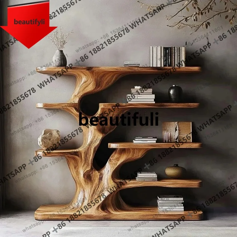 

Libreria semplice e moderna a forma di albero, espositore a parete piena in legno massello, scaffale multistrato creativo dal
