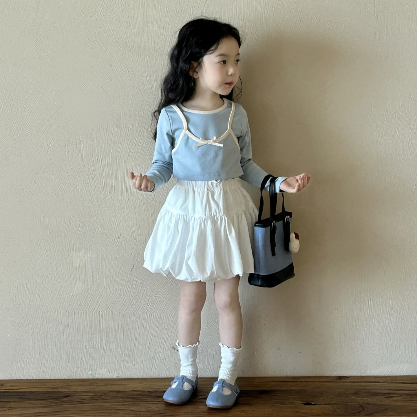 

Girls' Fake Two-piece Bottoming Shirt 2025 Spring New Children's Long-sleeved Top Medium and Small Children 2-7 Years Old Skirt
