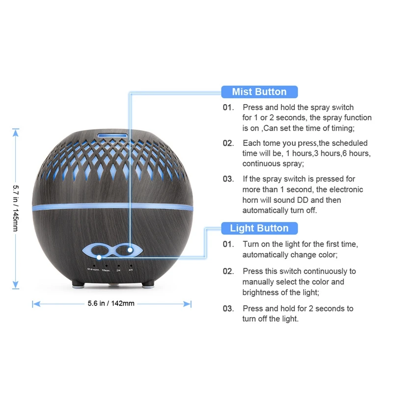 아로마 디퓨저 초음파 가습기 LED 램프, 아로마 테라피 미스트 메이커, 리모컨 에센셜 오일 디퓨저