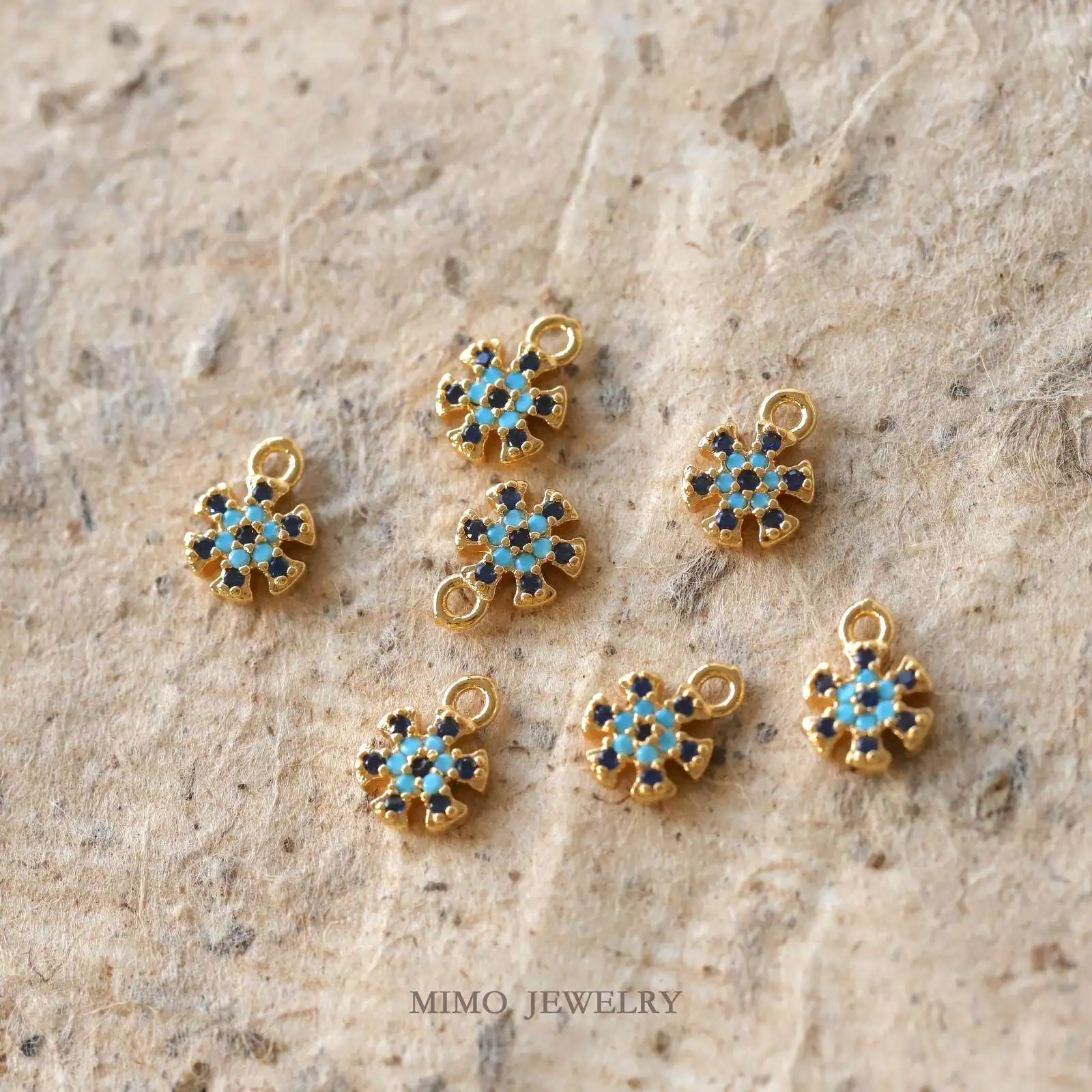 Copper Plated Gold Turkish Exotic Blue Diamond Four-Leaf Sun Pendant Charms For Jewelry Making DIY Bracelet Accessories Findings view 3