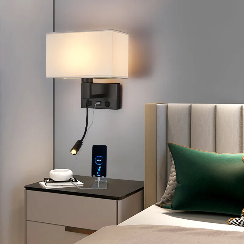 Modern Bedside Hotel Wall Lamp Fabric Sconce Light Reading Spotlight Simple Cotton Luminaire Indoor Bedroom Decor