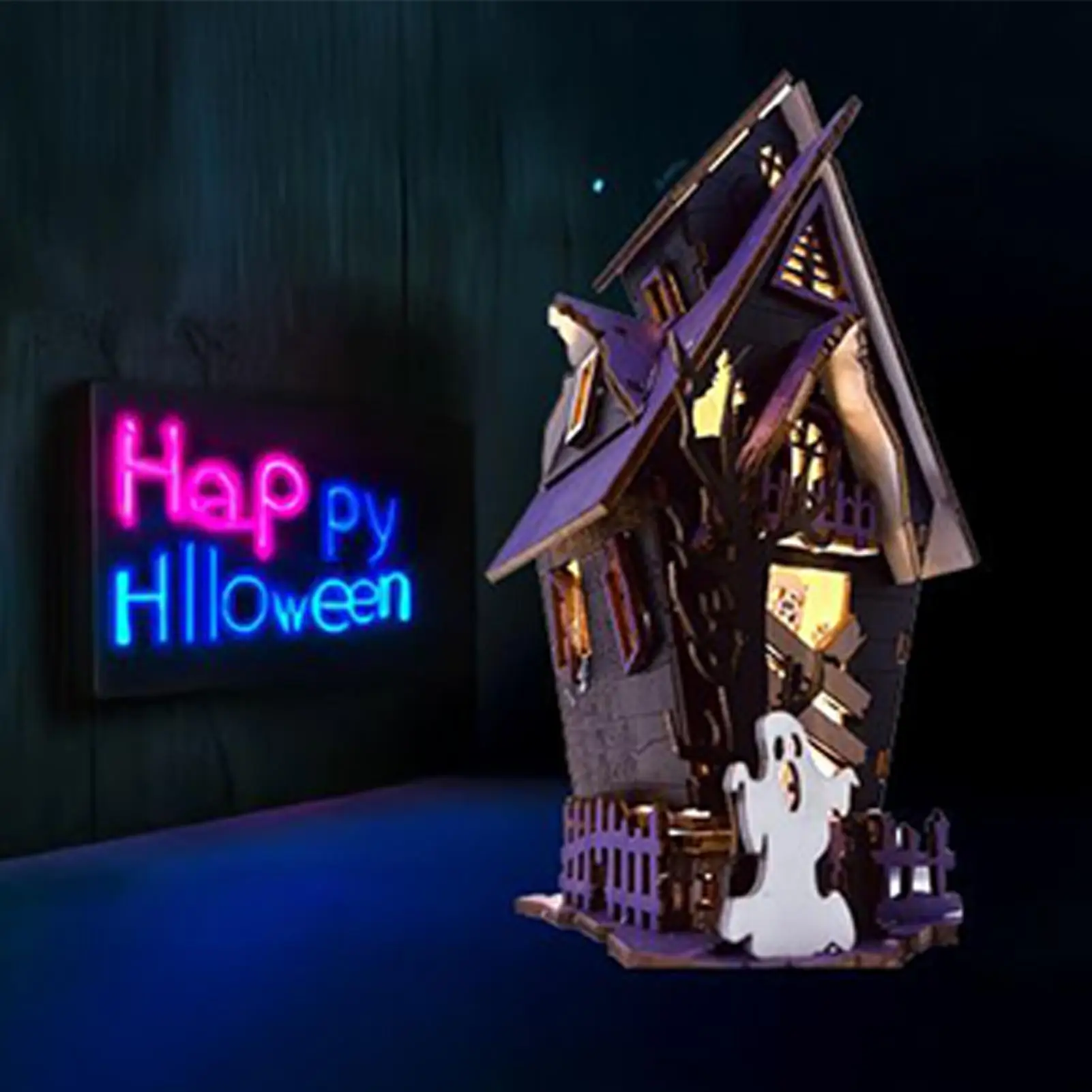 Halloween Huis Bouwstenen Trendy Halloween Decor 3D Verlichte Rustieke Middelpunt Horror Voor Open Haard Eetkamer Party Home