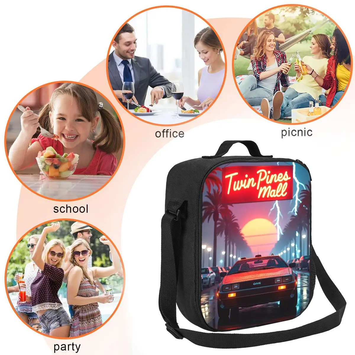 DeLorean Time Machine العودة إلى المستقبل معزول حقيبة الغداء تخزين صناديق الطعام المحمولة الحاويات برودة علب الاغذية الحرارية حمل