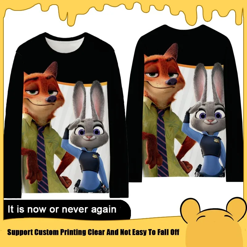 

Judy And Nick Co-name Long Sleeve T-shirt Kids Disney Zootopia Anime Quick Dry Boy Clothes Trend