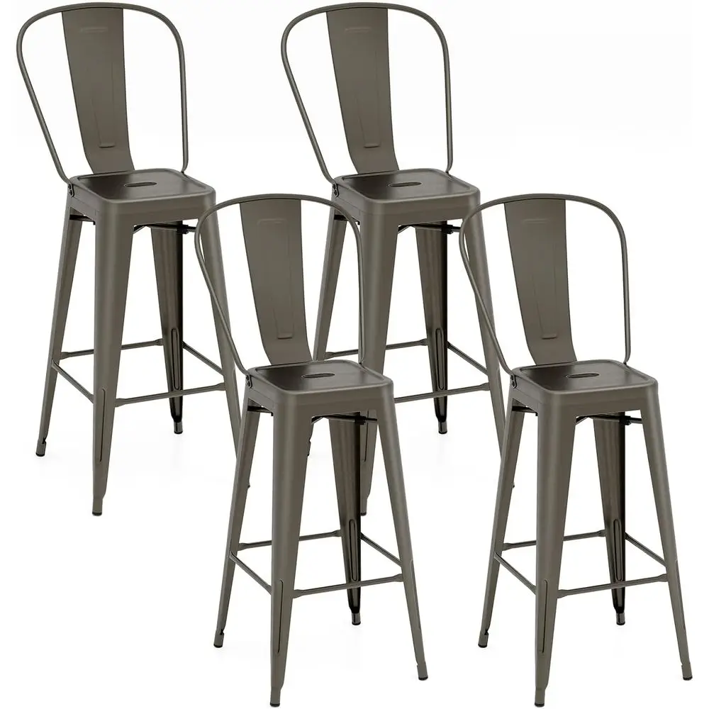 

Set of 4 Metal Bar Stools, High Back with Removable Seat, Stackable Industrial-Style Chairs, Rubber Foot Rest, Ideal for Home Ki