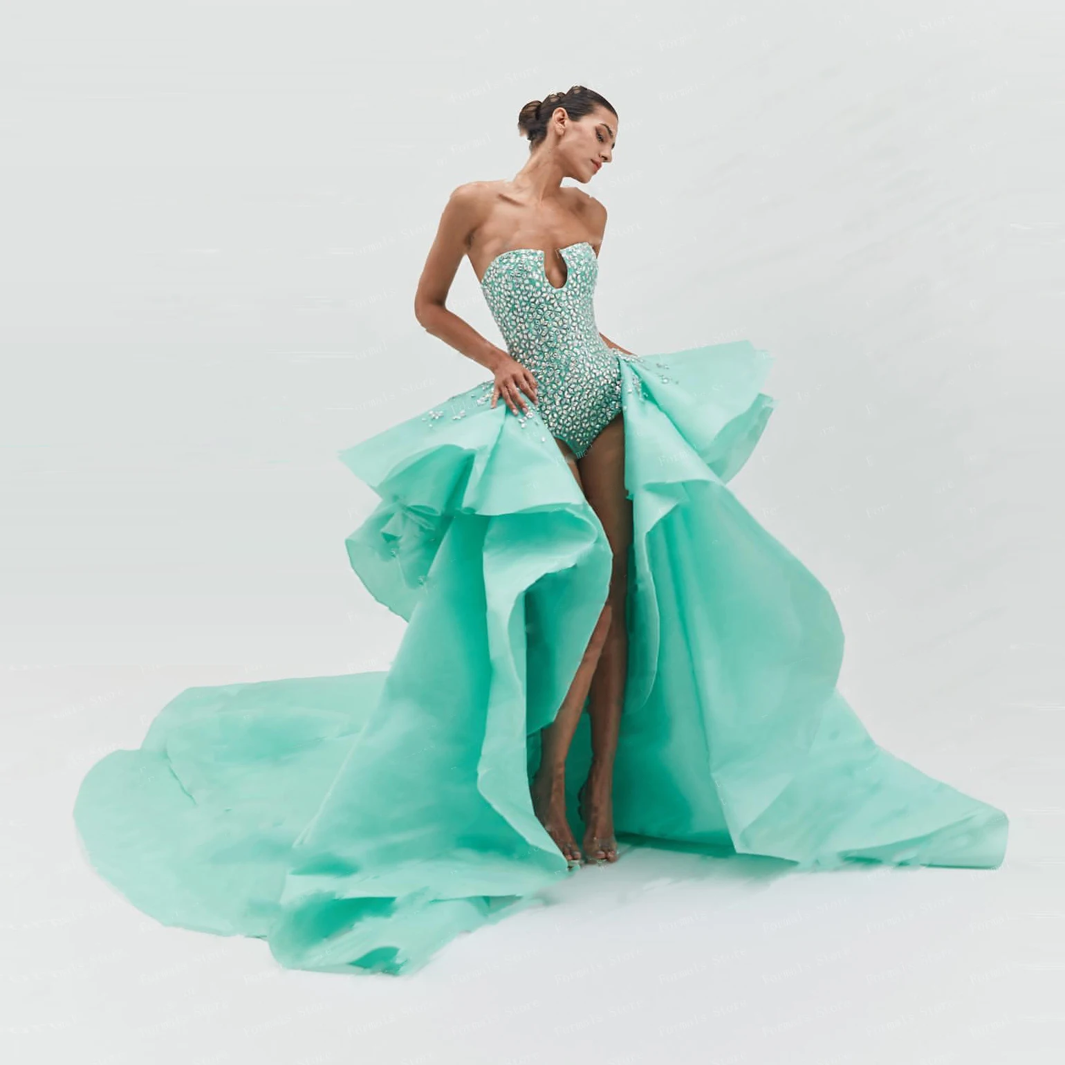 2023 Special Designed Prom Gowns Luxury Crystal Party Dress Beading Long Turquoise Dresses for Women robe de soiree