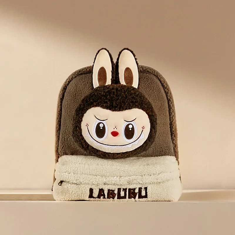 Sac à dos en laine d'agneau Labubu, sac Popmart, série classique, peluche marron, autour, figurine d'anime originale, collection d'ornements