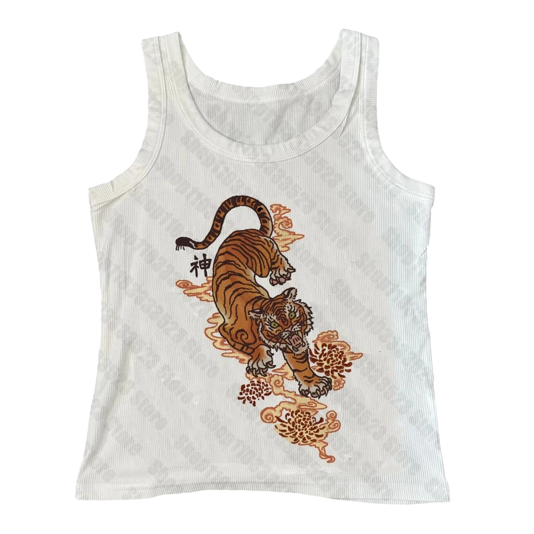 Punk Vintage Gothic 2000s Top Camisole Tiger Print Grunge Clothes Women Corset Tank Streetwear Top Tops Emo Girl Y2k Style Top