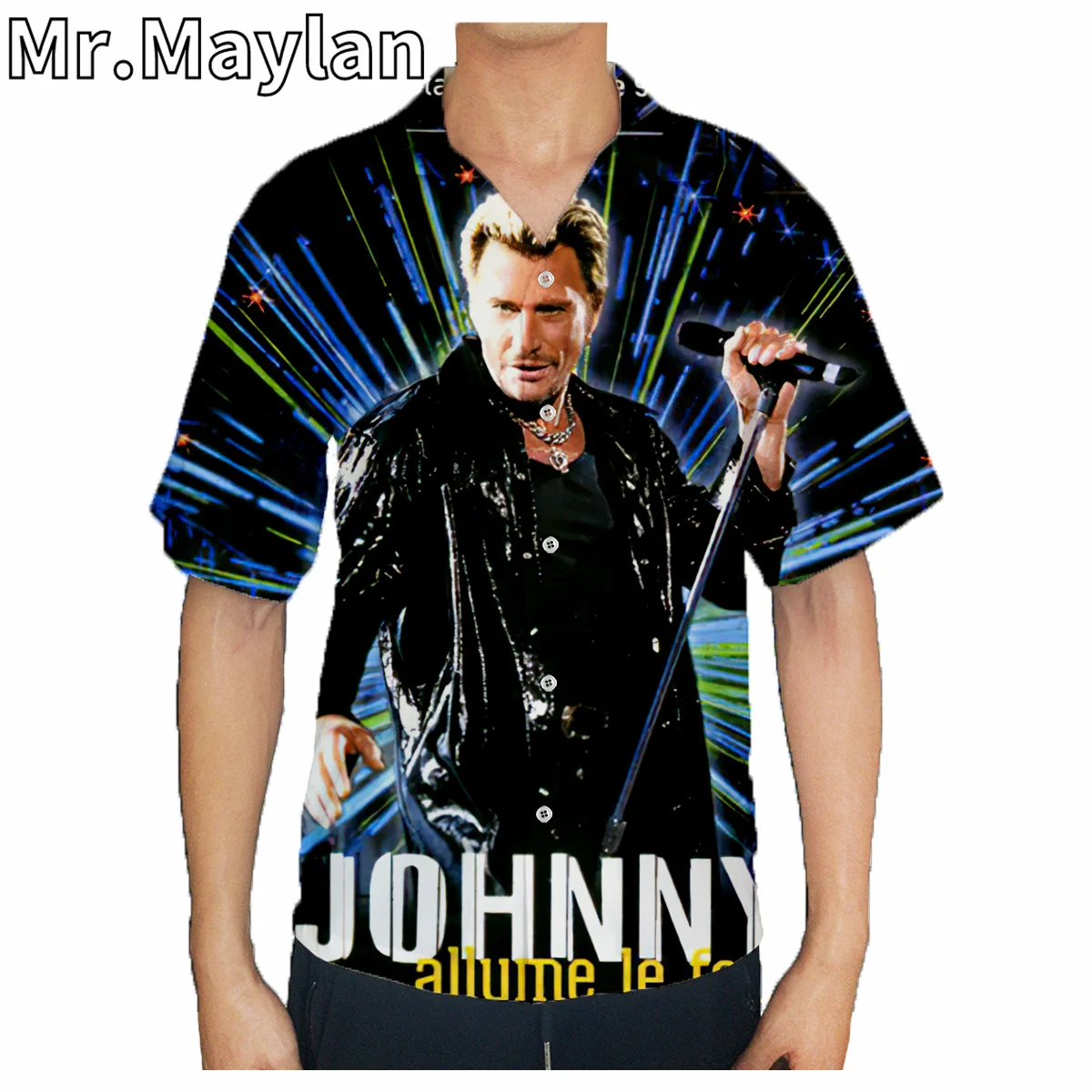 

Johnny Hallyday 3D Print Beach Hawaiian 2021 Summer Shirt Short Sleeve Shirt Streetwear Oversized Camisa Social Chemise Homme-63